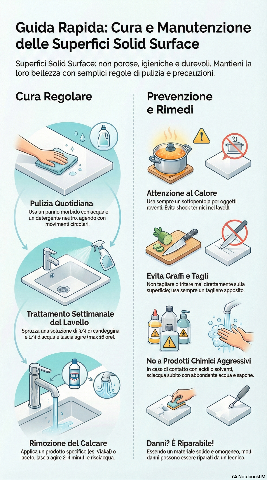 Infografica sui principi essenziale per la pulizia del laminato HPL