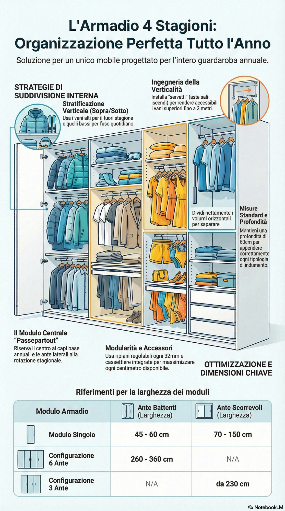 Infografica sul metodo principale per l’organizzazione interna di un armadio