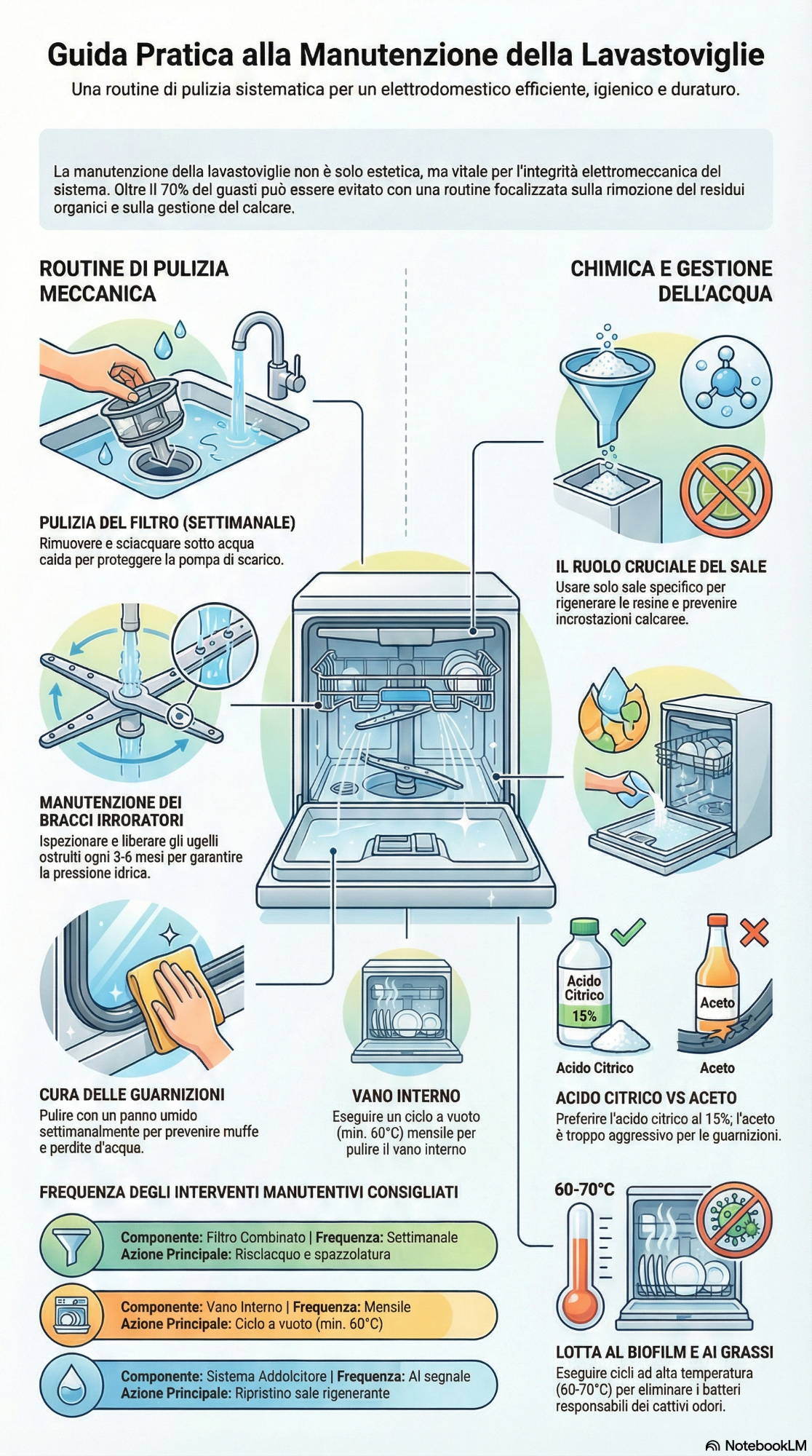 Infografica per la pulizia e manutenzione della lavastoviglie 