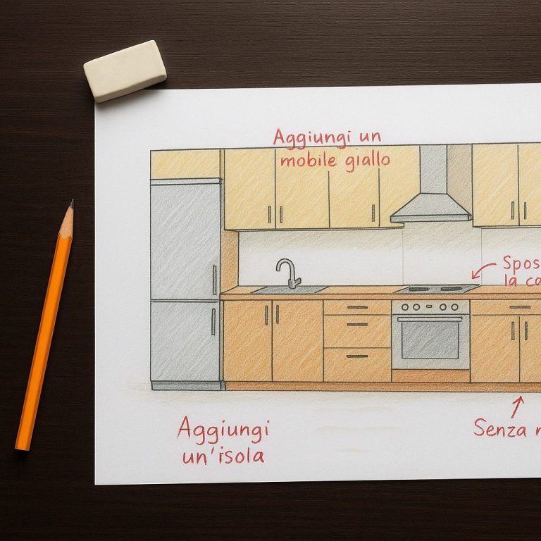 Scrivania con disegno cucina