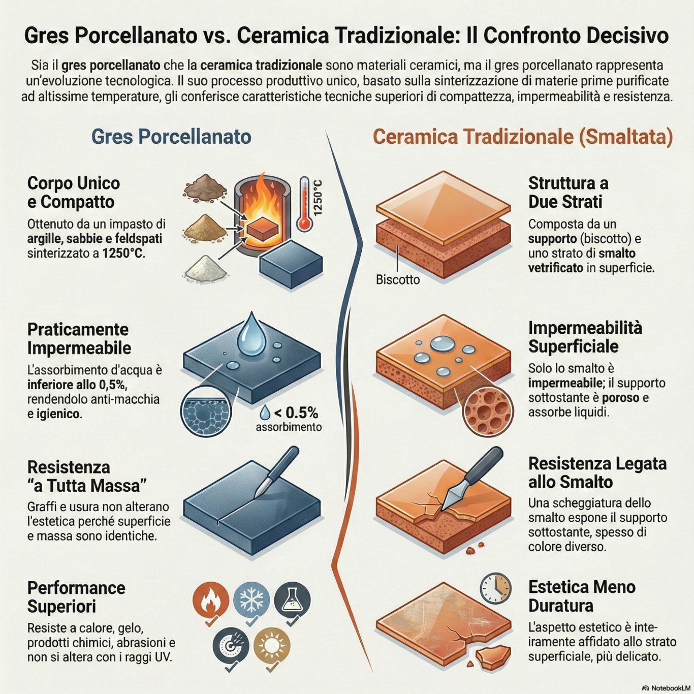 Infografica con differenze tra gres e ceramica