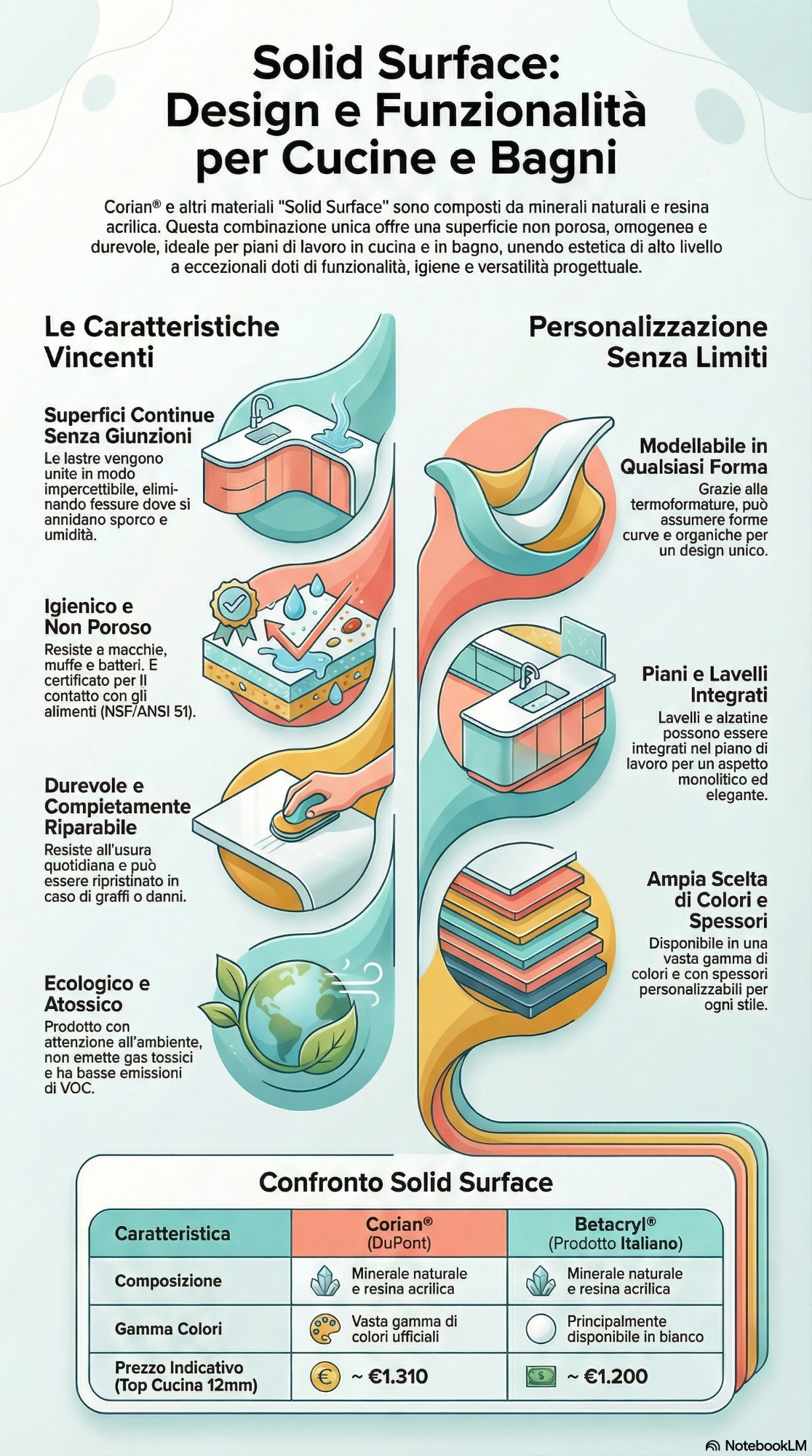 Infografica su Corian e Betacryl